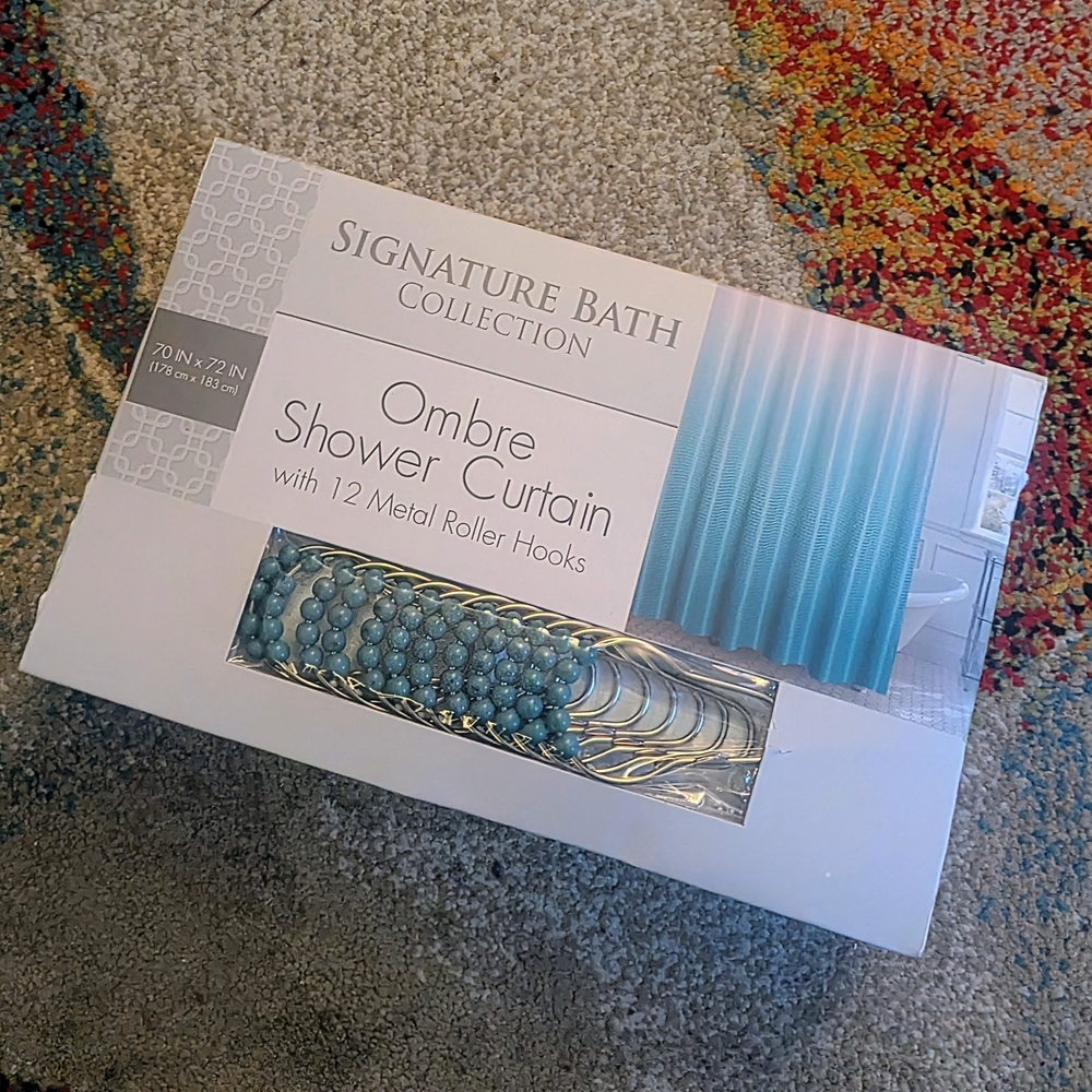 NEW Ombre Shower Curtain With 12 Metal Hooks